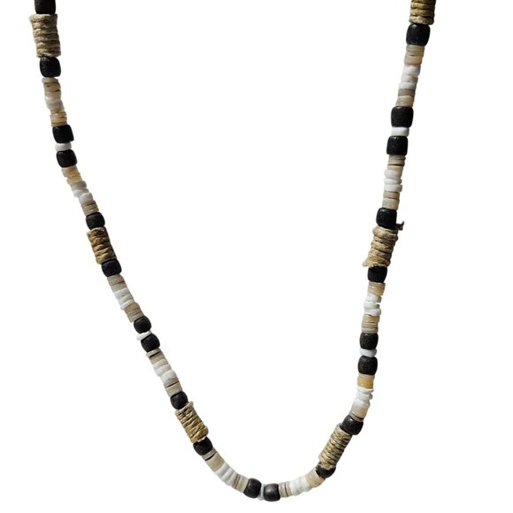 Vintage Boho Shell Wood Beaded Necklace Beach Core Surfer Mens Fashion Jewelry - Picture 1 of 5